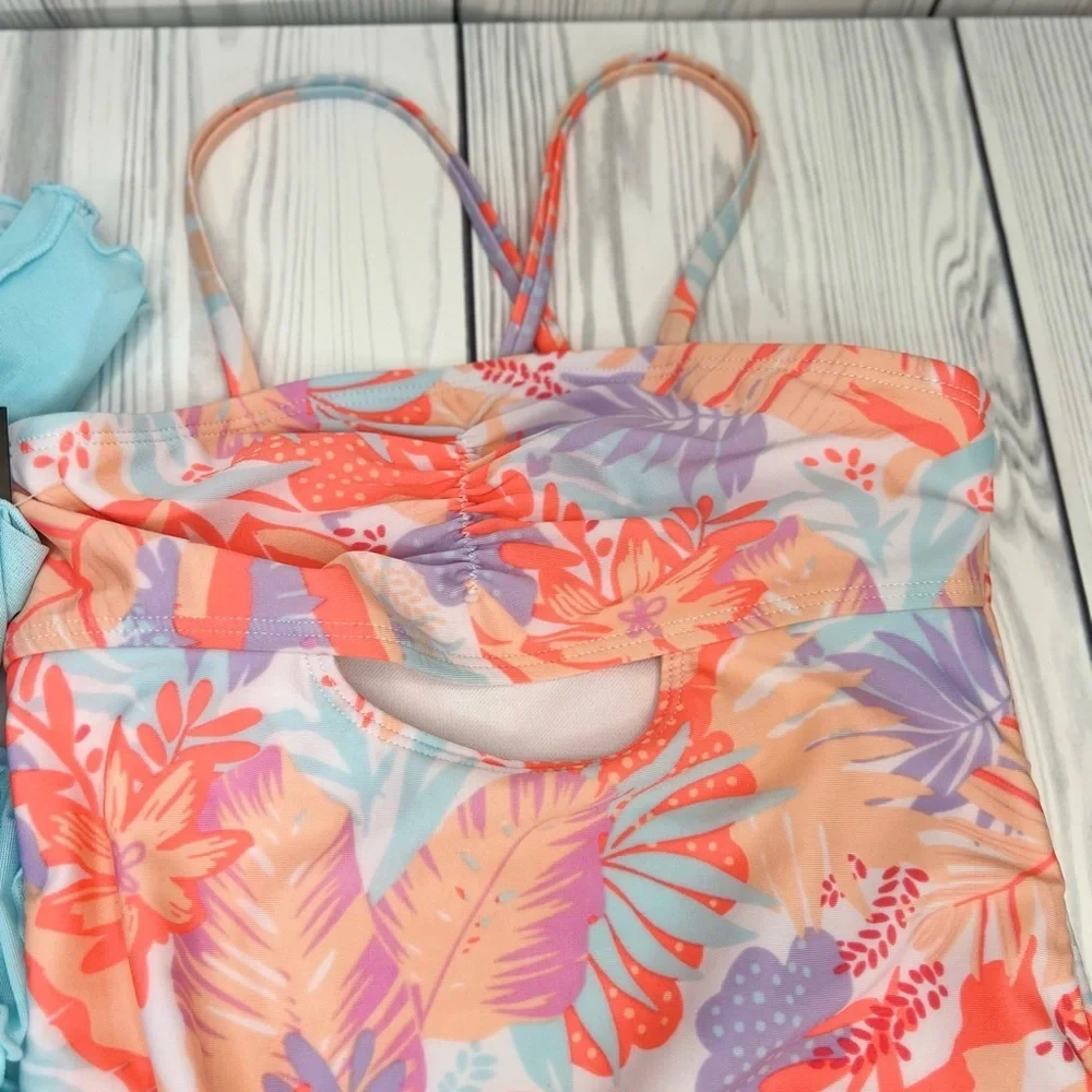 Girls' Tropic Oasis One Piece Swimwear Set with Skirt Fits like 6/7 NWT